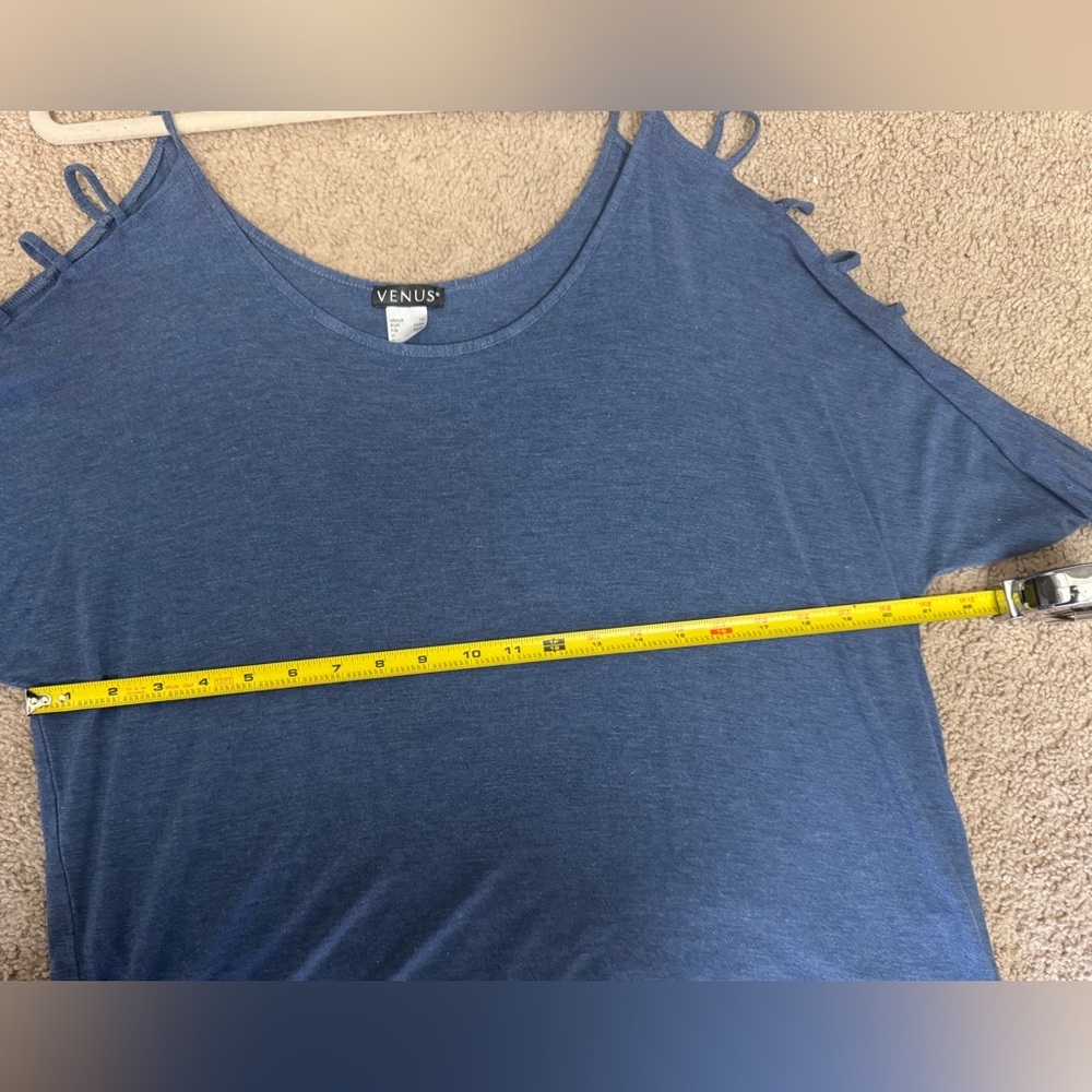 VENUS Ladder Strap Cold Shoulder Top Denim Blue 1X - Picture 7 of 9